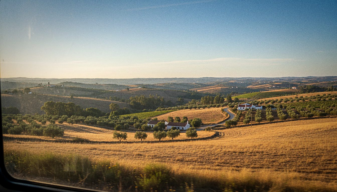 Campagne portugaise vue depuis la fenêtre du train entre Porto et Lisbonne